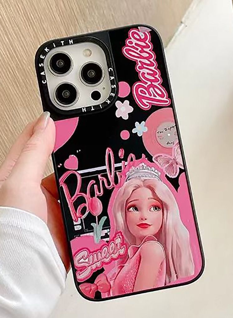 Lovely Sweet Pink Barbie Girl Mirror Hard Mobile Phone Case Compatible for iPhone 14 Pro Max Shockproof Soft Thickened Back Cover Casing