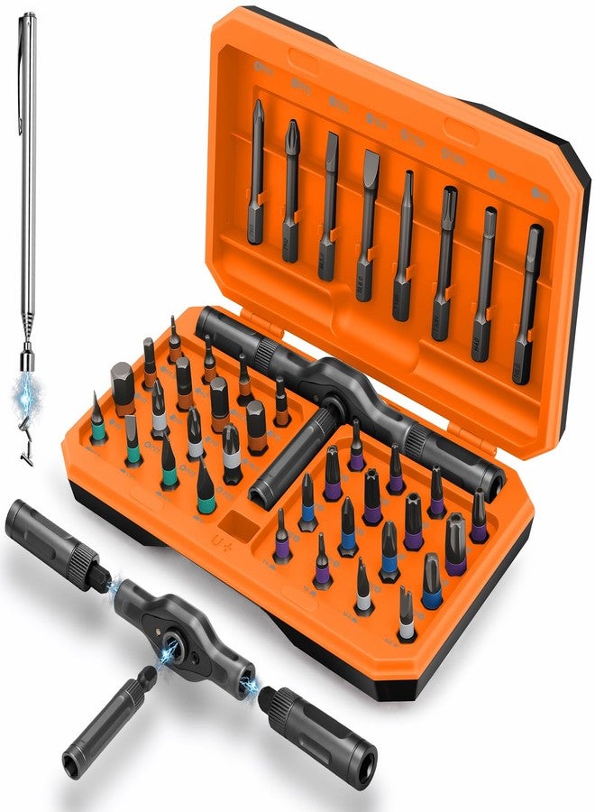 KELIN Magnetic Ratchet Screwdriver Set, 43 in 1 T Handle Ratchet Screwdriver Kits with S2 Steel Bits, Ratcheting Screwdriver for Home Daily Repair, DIY Projects, Ideal Gift for Men Husband (Orange) - Image 1