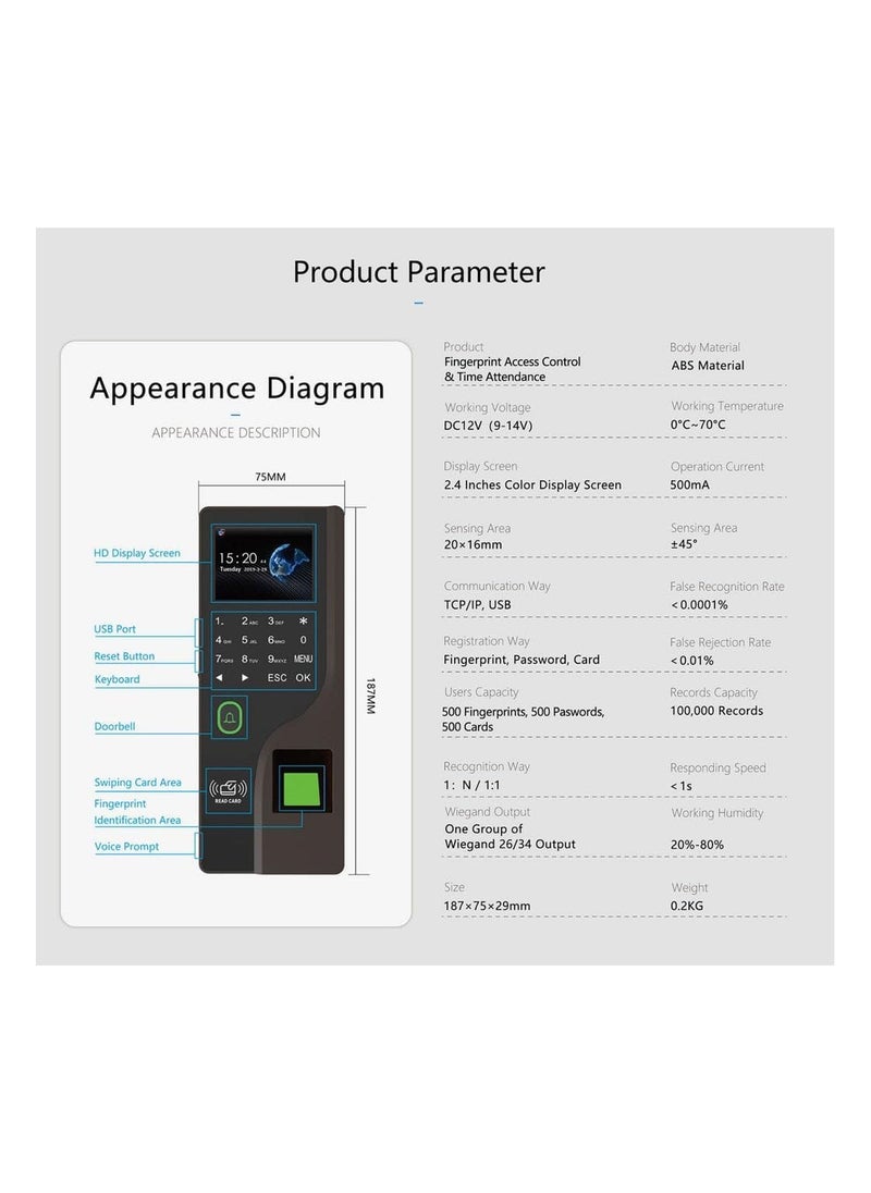 Generic - Biometric WiFi Fingerprint Time Attendance Machine Inculed Password RFID Card Opens The Color Screen Door Lock With Mobile Phone Time Record - Image 1