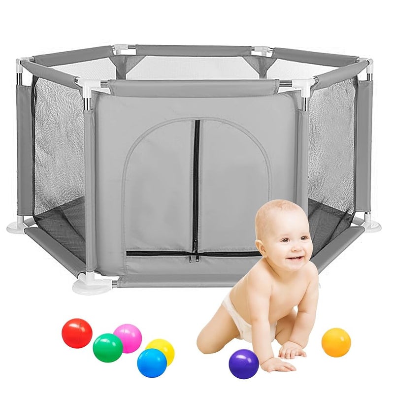 DAYONG Baby Kids Hexagonal Fence Playpen Activity Center Room with 50 pcs Ocean Balls For Baby Satety Protection Care Crawling Steady Fence Toys Indoors Outdoors (Grey) - Image 1