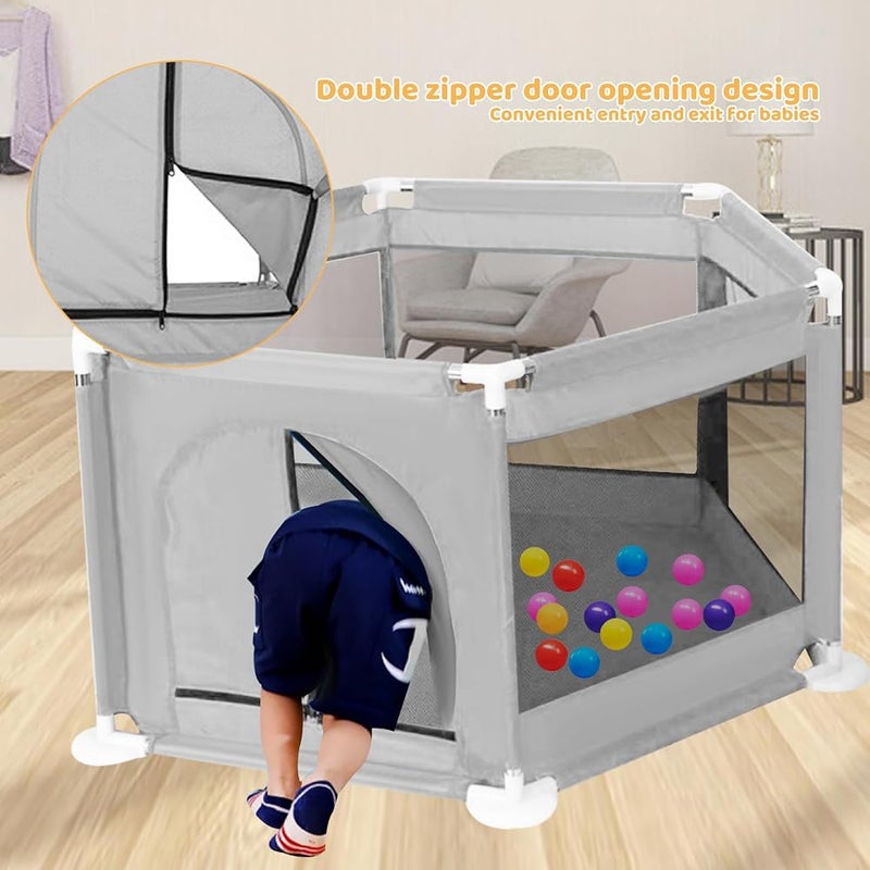 DAYONG Baby Kids Hexagonal Fence Playpen Activity Center Room with 50 pcs Ocean Balls For Baby Satety Protection Care Crawling Steady Fence Toys Indoors Outdoors (Grey) - Image 5