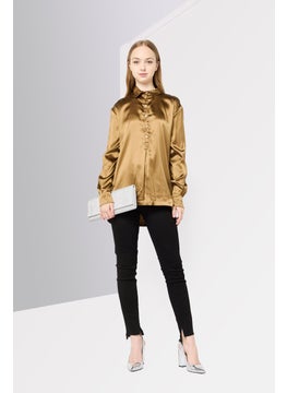 Harmont & Blaine Women Spread Collar Plain Blouse, Deep Bronze  - Image 2