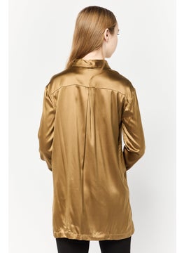 Harmont & Blaine Women Spread Collar Plain Blouse, Deep Bronze  - Image 3
