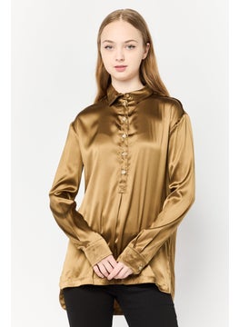 Harmont & Blaine Women Spread Collar Plain Blouse, Deep Bronze  - Image 1