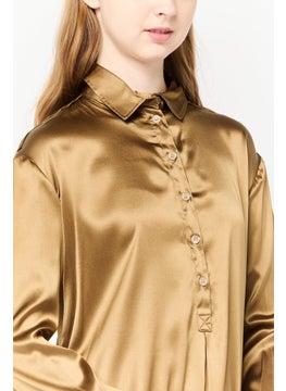 Harmont & Blaine Women Spread Collar Plain Blouse, Deep Bronze  - Image 4