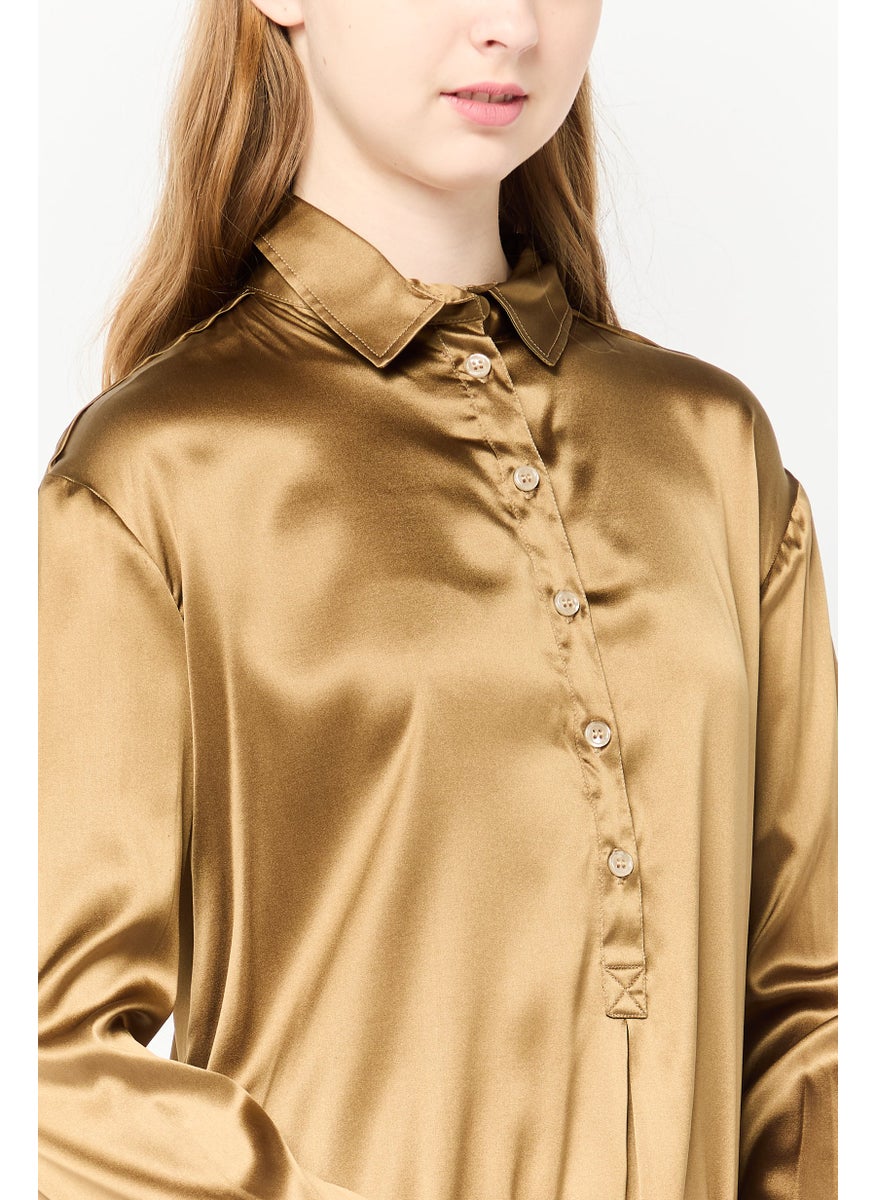 Harmont & Blaine Women Spread Collar Plain Blouse, Deep Bronze  - Image 4