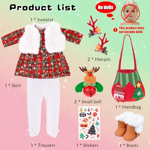 ebuddy 18 inch Doll Clothes and Accessories Christmas Costume Playset Including DressFur Vest Tights Boots Hair ClipsBell and Sticker No Doll - Image 5