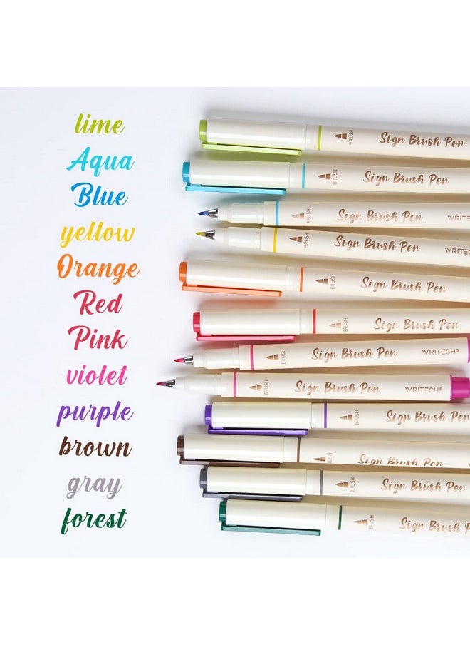 WRITECH Brush Tip Marker Pens: Artist Markers Flexible Tip Water Based 12Ct Assorted Colors For Journaling Adult Coloring Hand Lettering Calligraphy Drawing Vibrant Colored  - Image 2