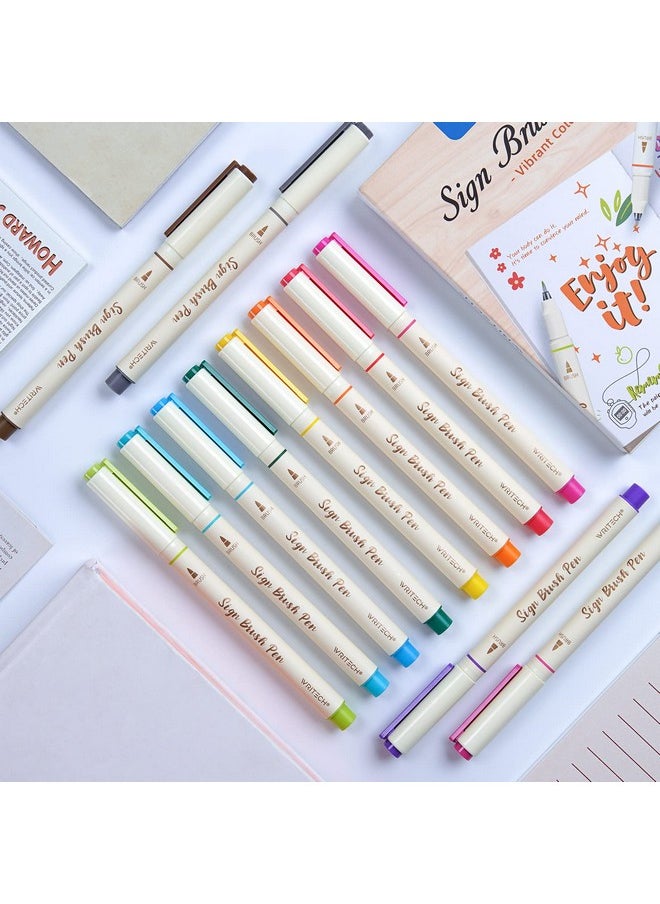 WRITECH Brush Tip Marker Pens: Artist Markers Flexible Tip Water Based 12Ct Assorted Colors For Journaling Adult Coloring Hand Lettering Calligraphy Drawing Vibrant Colored  - Image 3