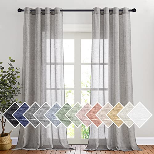 NICETOWN Sheer Curtains Flax Texture for Bedroom Vintage Grommet Top Linen Textured Semitransparent Privacy Window Treatment Light Filter for Living Room 52 W x 96 L Set of 2 Charcoal Grey