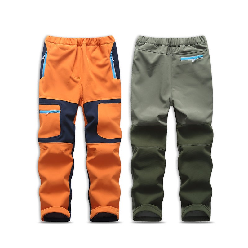 Student Children Soft Shell Pants Reflective Shark Skin Soft Shell Charge Pants Color-Block Warm Waterproof Windproof 1962 - Image 5