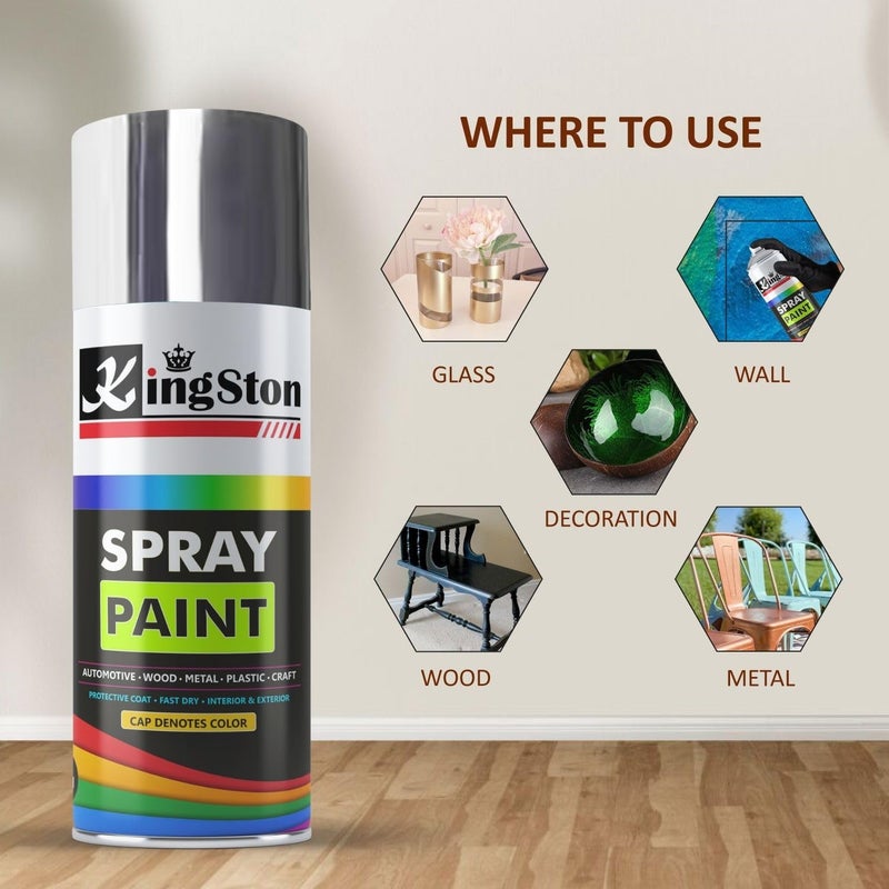 Kingston Acrylic Paint Spray Multi-Surface DIY Paint for Metal, Wood, Wall – 400ml Can - 1Pc (Bright Chrome) - Image 3
