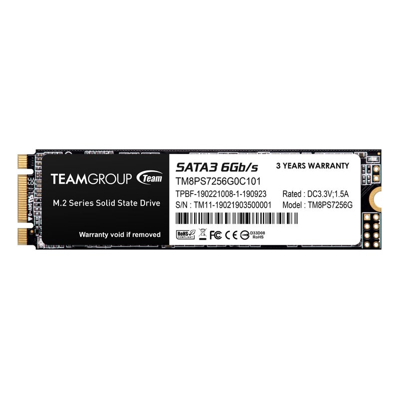 TEAMGROUP MS30 256GB with SLC Cache 3D NAND TLC M.2 2280 SATA III 6Gb/s Internal Solid State Drive SSD (Read/Write Speed up to 500/400 MB/s) Compatible with Laptop & PC Desktop TM8PS7256G0C101 - Image 1