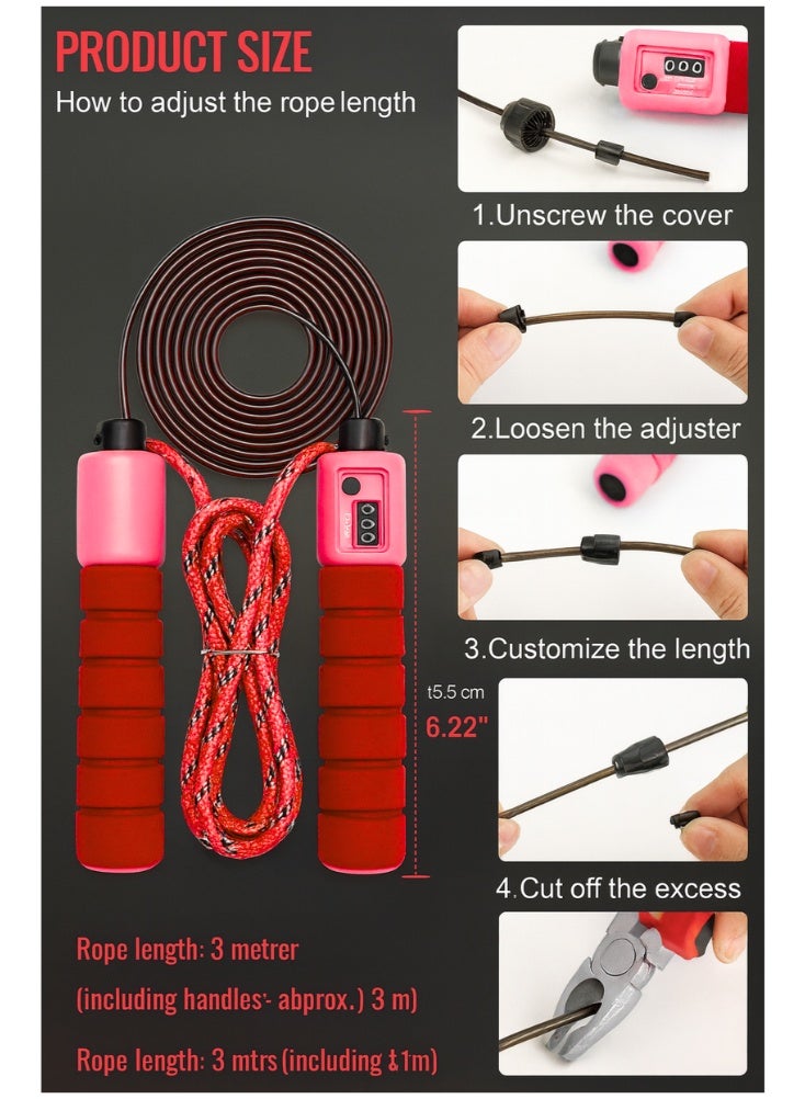 بريميم حبل قفز وردي بعدّاد قفز – قابل للتعديل عالي الجودة لتمارين اللياقة في الهواء الطلق - Image 3