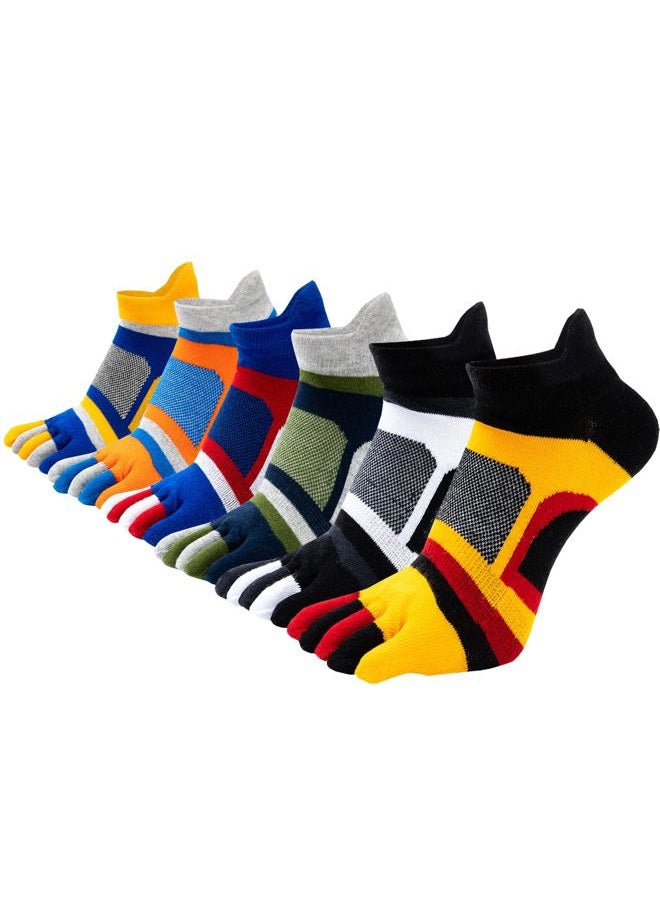 Fasot Men Toe Socks No Show Low Cut Split Toe 5 Finger Cotton Athletic Wicking 6 Pack, 6 Color a, M - Image 1