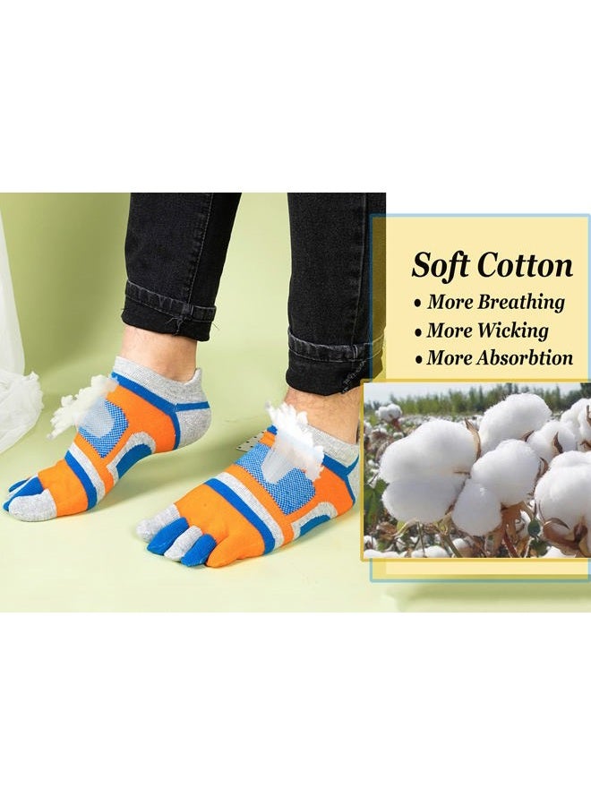 Fasot Men Toe Socks No Show Low Cut Split Toe 5 Finger Cotton Athletic Wicking 6 Pack, 6 Color a, M - Image 4