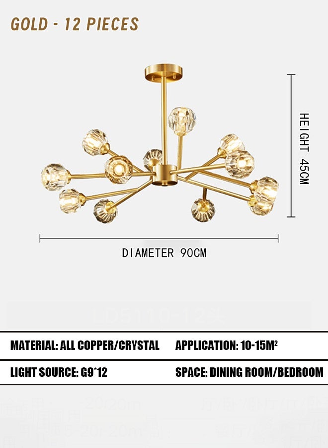 Golden modern light luxury style Nordic crystal lamp 12-Light 3-Color dining room living room kitchen chandelier - Image 4