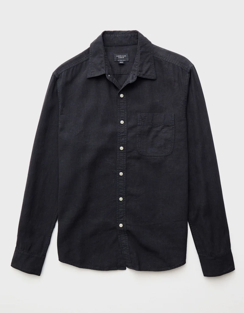 American Eagle AE Long-Sleeve Linen-Blend Button-Up Shirt