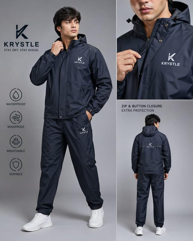 Krystle Premium Waterproof Rain Suit for Men – Jacket & Pants Set (Blue,XXLarge) - Image 3