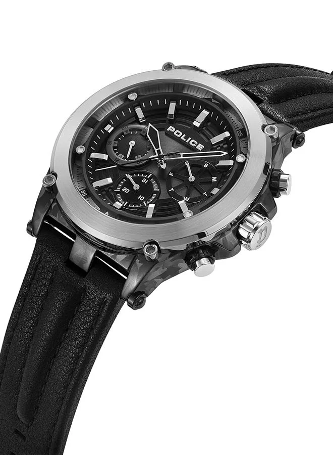 بوليس Taman Watch For Men Black Dial And Black Leather Strap
