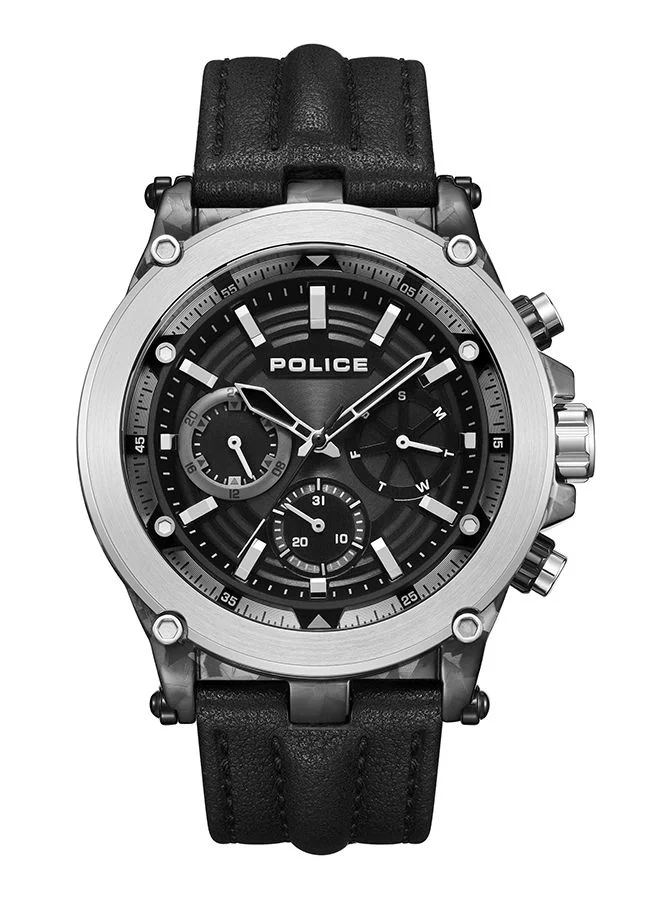بوليس Taman Watch For Men Black Dial And Black Leather Strap