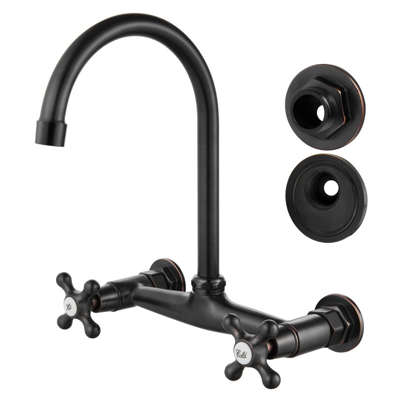Airuida Oil Rubbed Bronze Wall Mount Kitchen Faucet Wall Mounted 8 Inches Center Faucet Wall Mount Commercial Kitchen Sink Utility Laundry Sink Tap with 360 Degree Swivel Spout