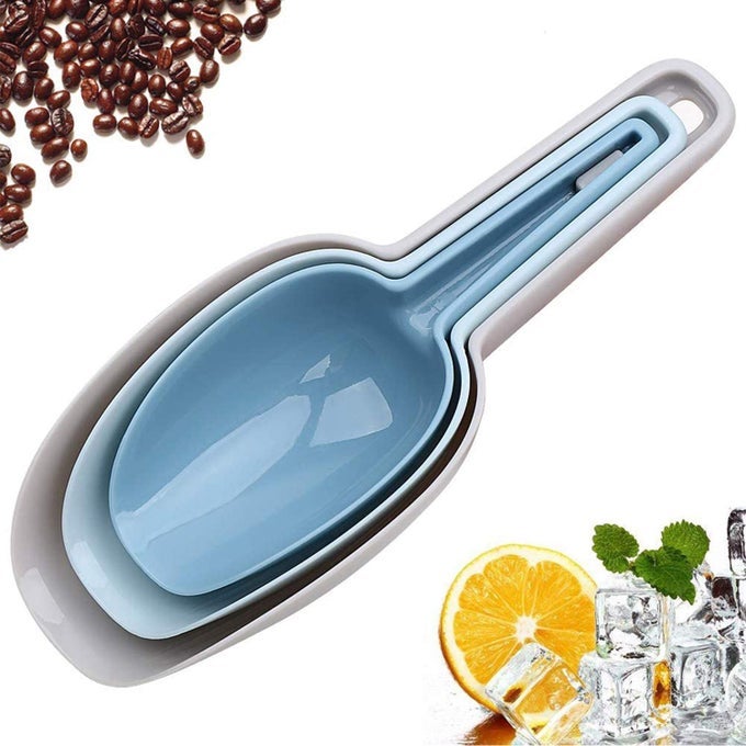 ICE SCOOP SET OF 3 MULTIPURPOSE PLASTIC KITCHEN SCOOPS BAR SCOOPER FOR CANISTERS FLOUR POWDERS DRY FOODS CANDY POP CORN COFFEE BEANS AND PET FOOD
