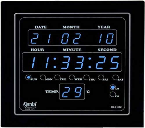 Ajanta Quartz Digital Blue LED Square Wall Clock OLC - 302 (25.4 cm x 25.4 cm x 3.5 cm) ,Plastic - Image 1