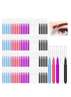 100Pcs Micro Eyebrow Brush, Eyelash Comb Brush with Cap, Multifunctional Brow Lamination Brush Eyebrow Spoolies for Eyebrows, Portable Brow Brushes for Eyebrows Eyelash Extensions Tool, 5 Colors