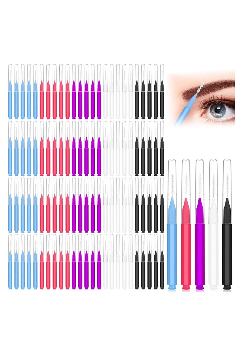 CANIPHA - 100Pcs Micro Eyebrow Brush, Eyelash Comb Brush with Cap, Multifunctional Brow Lamination Brush Eyebrow Spoolies for Eyebrows, Portable Brow Brushes for Eyebrows Eyelash Extensions Tool, 5 Colors - Image 1