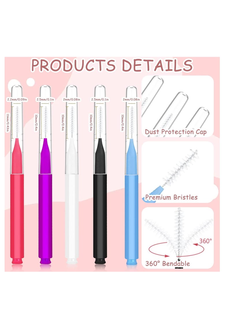 CANIPHA - 100Pcs Micro Eyebrow Brush, Eyelash Comb Brush with Cap, Multifunctional Brow Lamination Brush Eyebrow Spoolies for Eyebrows, Portable Brow Brushes for Eyebrows Eyelash Extensions Tool, 5 Colors - Image 1