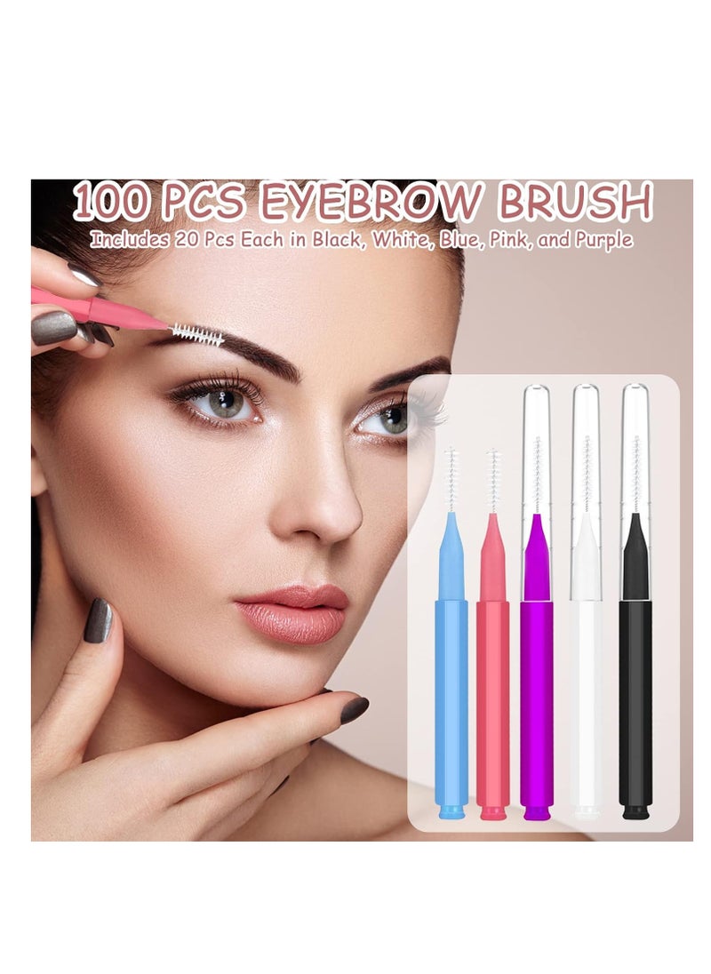 CANIPHA - 100Pcs Micro Eyebrow Brush, Eyelash Comb Brush with Cap, Multifunctional Brow Lamination Brush Eyebrow Spoolies for Eyebrows, Portable Brow Brushes for Eyebrows Eyelash Extensions Tool, 5 Colors - Image 1