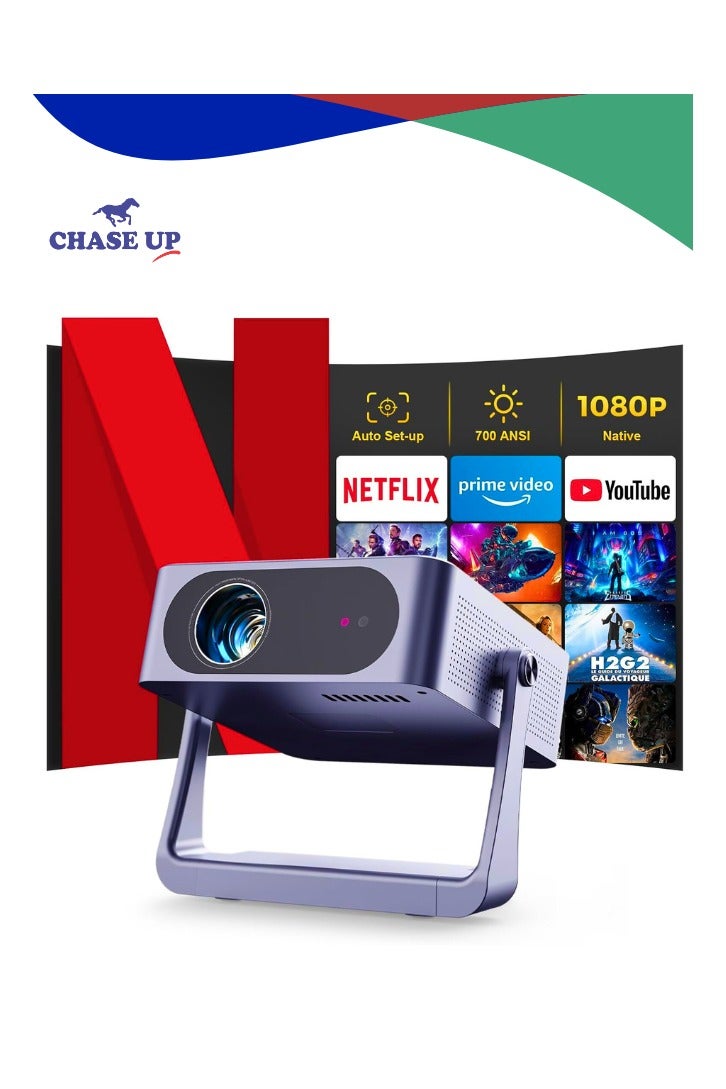 Chase Up Projector [Auto Focus/Keystone & Gimbal Stand] with Android TV,700ANSI WiFi6 Bluetooth Native 1080P Projectors,4K Support Smart Movie Projector,Home Theater for Phone/TV Stick/HDMI/USB - Image 1