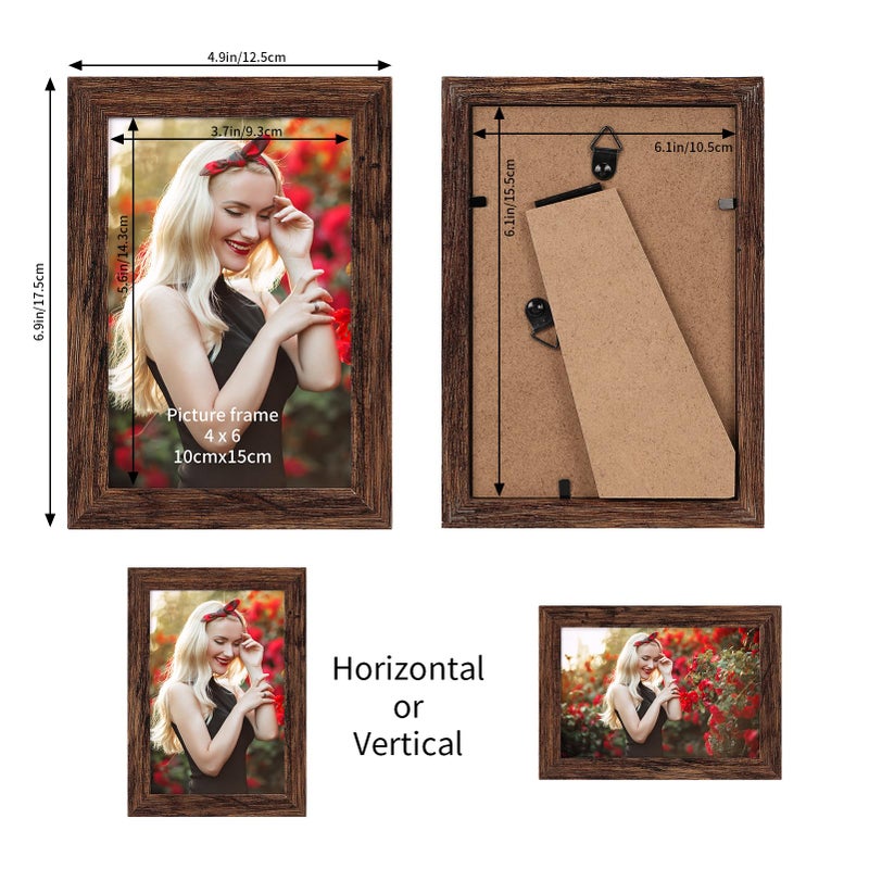 PETAFLOP Wooden Bulk 4x6 Picture Frame Set of 18, Rustic Brown Photo Frames Fits 4 by 6 for Wall or Tabletop Display - Image 2