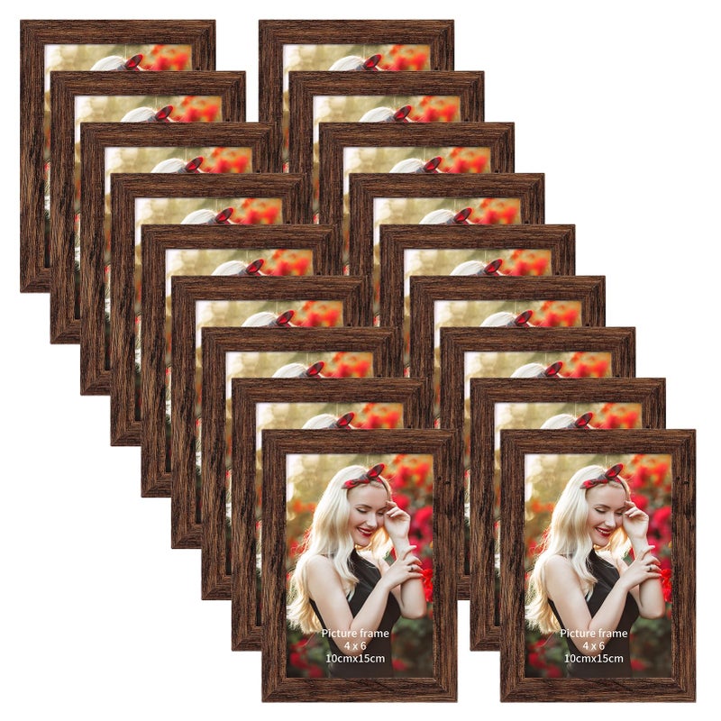 PETAFLOP Wooden Bulk 4x6 Picture Frame Set of 18, Rustic Brown Photo Frames Fits 4 by 6 for Wall or Tabletop Display - Image 1