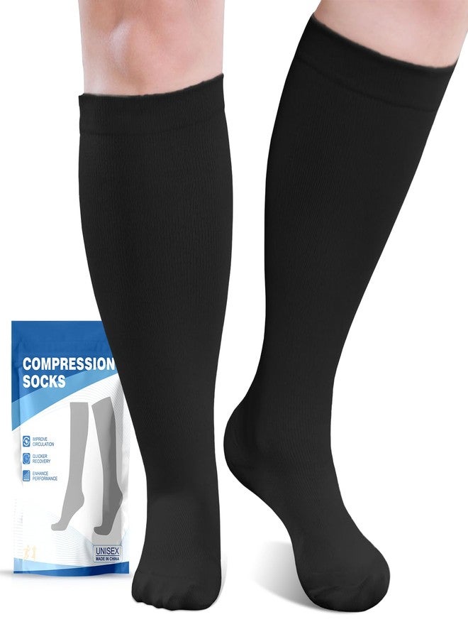 AMITOFO Plus Size Compression Socks Wide Calf for Women Men, 20-30mmHg Medical Grade Support for Circulation, Edema, Varicose Veinss Suitable for Nursing, Travel, Running(1Pair,XL-7XL) - Image 1