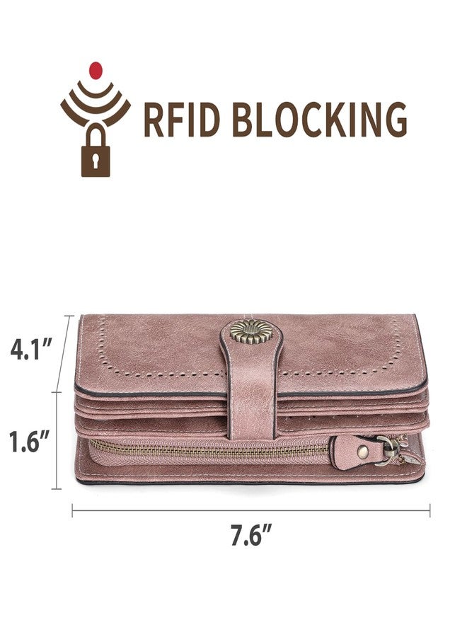 SENDEFN Wallets for Women Leather Credit Card Holder with RFID Blocking Large Capacity Wristlet, 5-Vegan-Pink-3, 1.6 x 4.1 x 7.6 inches, Classic - Image 4
