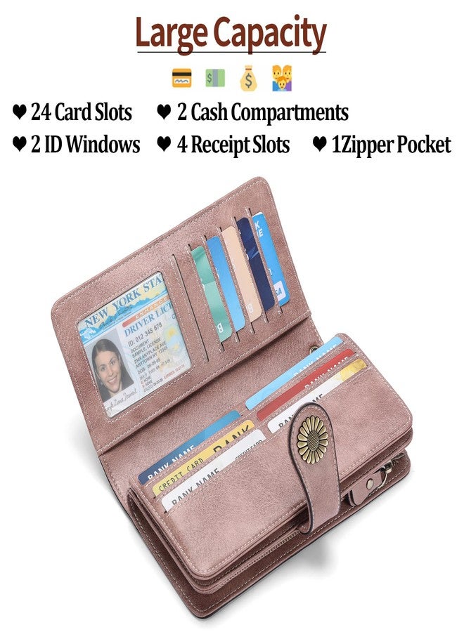 SENDEFN Wallets for Women Leather Credit Card Holder with RFID Blocking Large Capacity Wristlet, 5-Vegan-Pink-3, 1.6 x 4.1 x 7.6 inches, Classic - Image 3