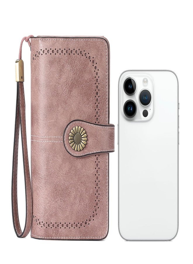 SENDEFN Wallets for Women Leather Credit Card Holder with RFID Blocking Large Capacity Wristlet, 5-Vegan-Pink-3, 1.6 x 4.1 x 7.6 inches, Classic - Image 5