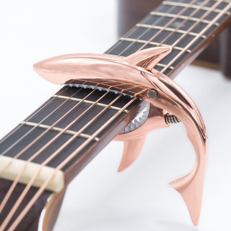 Imelod Zinc Alloy Guitar Capo Shark Capo for Acoustic and Electric Guitar with Good Hand Feeling, No Fret Buzz and Durable(Rose Gold) - Image 3