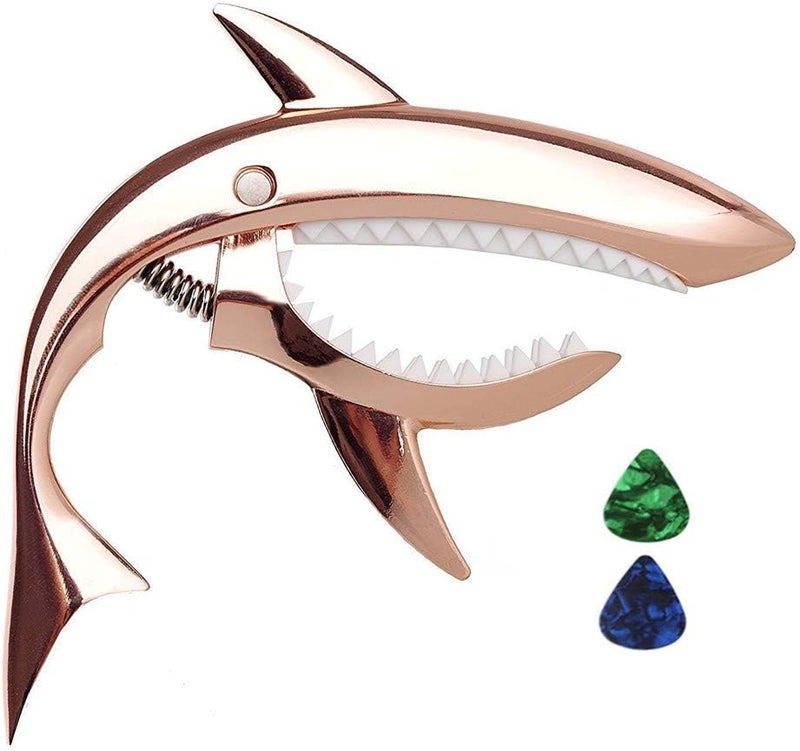 Imelod Zinc Alloy Guitar Capo Shark Capo for Acoustic and Electric Guitar with Good Hand Feeling, No Fret Buzz and Durable(Rose Gold) - Image 1