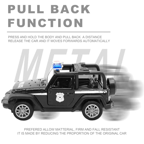 VGRASSP 1:32 Scale Mini Die Cast Open Roof SUV Police Car Toy for Kids with Pull Back Action - Off-Road Scale Model with Rubber Tires, Realistic Design Openable Doors - Color As Per Stock - Image 3