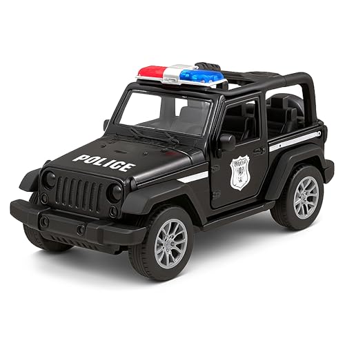 VGRASSP 1:32 Scale Mini Die Cast Open Roof SUV Police Car Toy for Kids with Pull Back Action - Off-Road Scale Model with Rubber Tires, Realistic Design Openable Doors - Color As Per Stock - Image 1