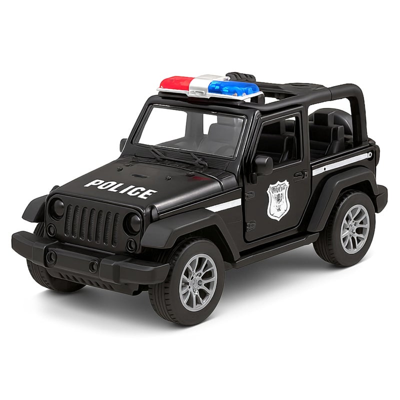 VGRASSP 1:32 Scale Mini Die Cast Open Roof SUV Police Car Toy for Kids with Pull Back Action - Off-Road Scale Model with Rubber Tires, Realistic Design Openable Doors - Color As Per Stock - Image 4