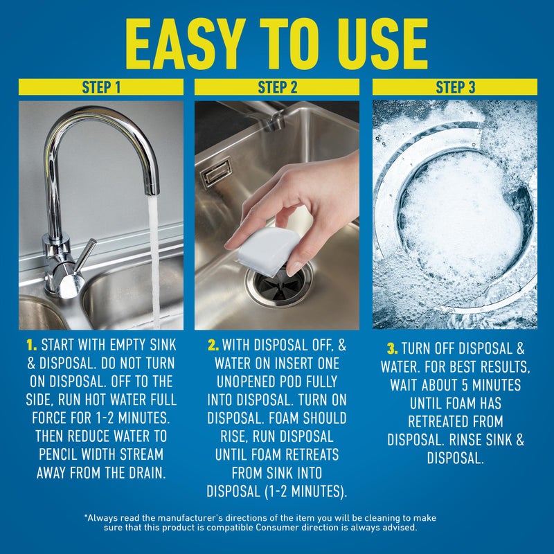 CLR أقراص تنظيف وتعطير التخلص من القمامة CLR، 20 قطعة، رائحة منعشة، مزيل روائح التصريف الرغوي - إمداد لمدة 5 أشهر - Image 4