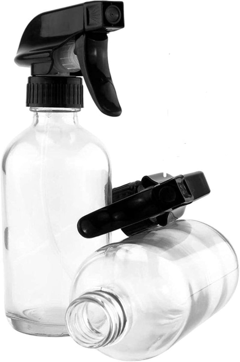 FUFU 2pcs Clear Glass Spray Bottles Empty Boston Round Bottles Refillable Container Bottles for Essential Oils Cleaning Products Aromatherapy 250ml (250ML) - Image 4