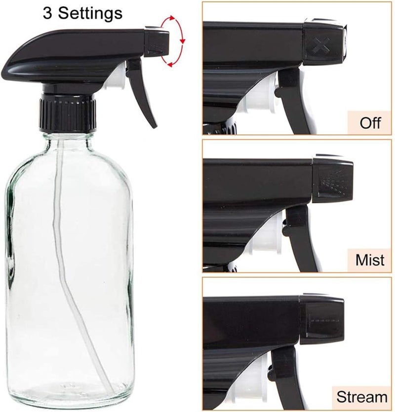FUFU 2pcs Clear Glass Spray Bottles Empty Boston Round Bottles Refillable Container Bottles for Essential Oils Cleaning Products Aromatherapy 250ml (250ML) - Image 3