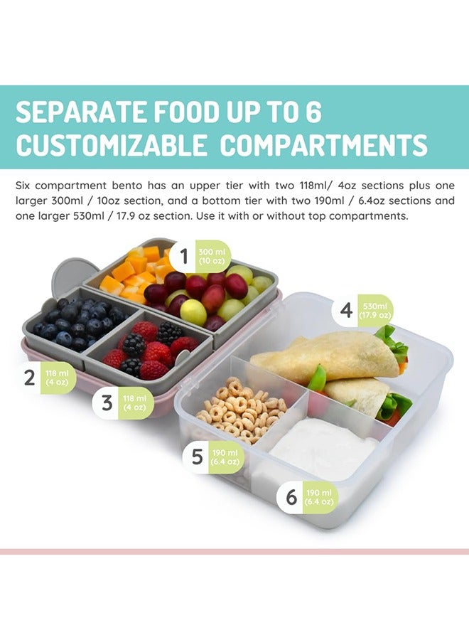 melii Two Tier Bento Lunch Box with Utensils, Leakproof BPA Free Bento for Kids and Adults, Airtight Lids, Dishwasher and Microwave Safe - Pink, Purple, Grey - Image 4