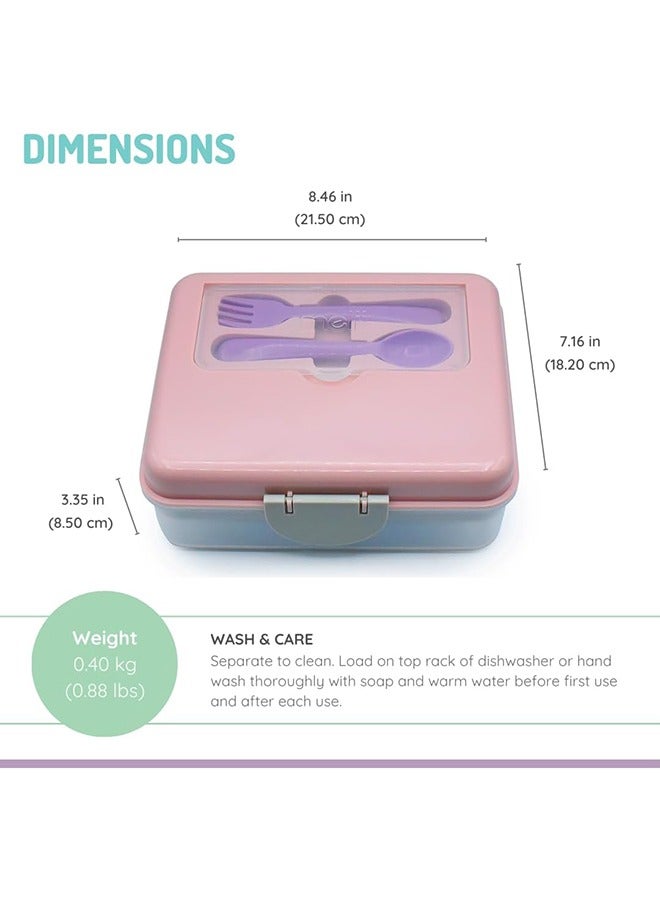 melii Two Tier Bento Lunch Box with Utensils, Leakproof BPA Free Bento for Kids and Adults, Airtight Lids, Dishwasher and Microwave Safe - Pink, Purple, Grey - Image 2