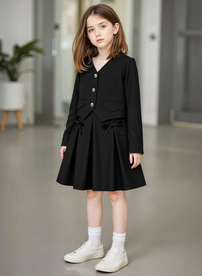 Take Two Solid Button Front Long Sleeve Jackets with Skirt Set